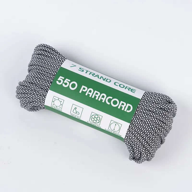 7 sruogų šerdis, 4 mm baltas deimantas, 550 poliesterio „Paracord“.